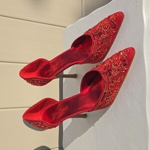 Shoes size 10 red faux suede